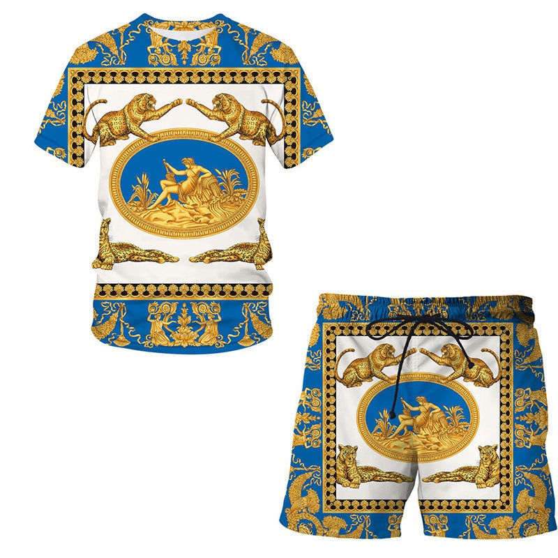 European Code Hawaii Seaside 3D Printing Men'S Casual Loose Suit Beach Short Sleeve Shorts - Image 1